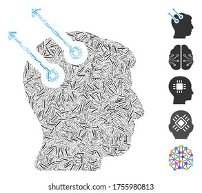 Dash Mosaic basado en el icono de los enchufes de la interfaz neural. Los tapones de interfaz neural vectorial mosaico se componen de puntos de guiones dispersos. Se agregan iconos de bonificación.