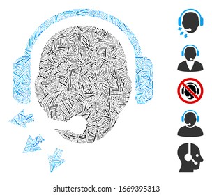 Dash Mosaic based on operator message icon. Mosaic vector operator message is designed with random dash items. Bonus icons are added.