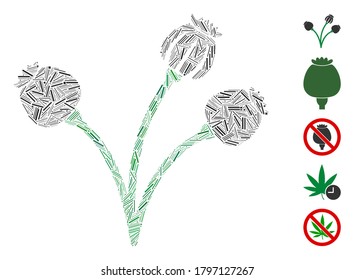 Dash Mosaic based on opium poppy plant icon. Mosaic vector opium poppy plant is designed with random dash items. Bonus icons are added.