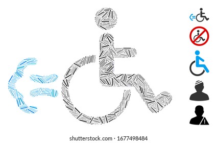 Dash Mosaic basierend auf dem Symbol Patientenbewegung. Die Patientenbewegung der Vektorillustration der Mosaike besteht aus zufälligen Dash-Elementen. Bonussymbole werden hinzugefügt.