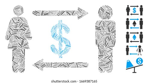 Dash Mosaic based on people exchange dollar icon. Mosaic vector people exchange dollar is formed with random dash elements. Bonus icons are added.