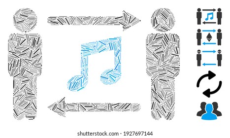 Dash Mosaic basiert auf Personen Musik-Austausch Symbol. Der Musik-Austausch von Mosaikvektoren ist mit randomisierten Dash-Elementen konzipiert. Bonussymbole werden hinzugefügt.