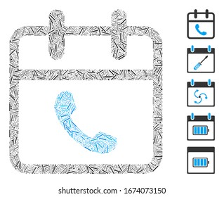 Dash Mosaic basado en el icono del día de asistencia telefónica. El día de soporte del teléfono vector mosaico se crea con elementos de guión aleatorizados. Se agregan iconos de bonificación.