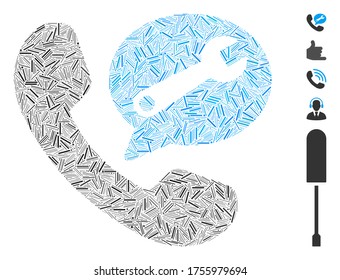 Dash Mosaic based on phone service message icon. Mosaic vector phone service message is designed with scattered dash spots. Bonus icons are added.