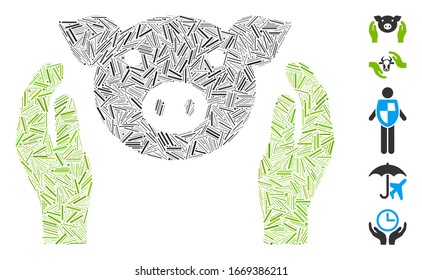 Dash Mosaik auf der Grundlage der Schweinehaltung Händesymbol. Mosaike Vektorillustration Schweinehalter bilden sich mit randomisierten Haupt-Punkten. Bonussymbole werden hinzugefügt.