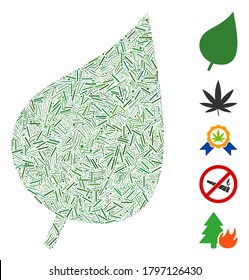Dash Mosaic based on plant leaf icon. Mosaic vector plant leaf is composed with scattered dash items. Bonus icons are added.