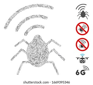 Dash Mosaic basado en un icono de radio bug. Se crea un bug de radio vector mosaico con puntos de guión aleatorizados. Se agregan iconos de bonificación.