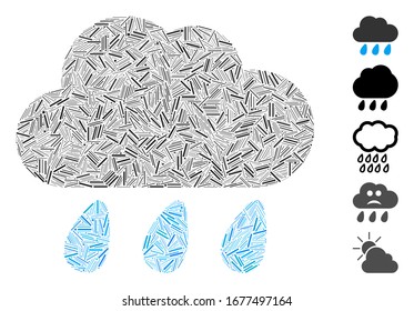 Dash Mosaic based on rain cloud icon. Mosaic vector rain cloud is designed with scattered dash items. Bonus icons are added.