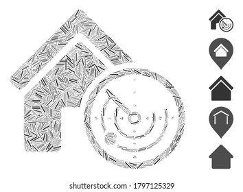 Dash Mosaic based on realty radar icon. Mosaic vector realty radar is created with random dash dots. Bonus icons are added.