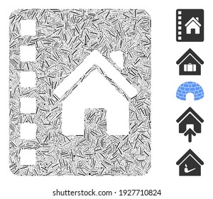 Dash Mosaic based on realty catalog icon. Mosaic vector realty catalog is formed with randomized dash items. Bonus icons are added.