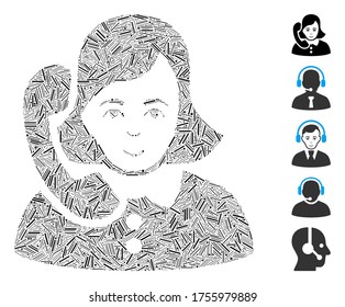 Dash Mosaic based on receptionist icon. Mosaic vector receptionist is composed with randomized dash elements. Bonus icons are added.