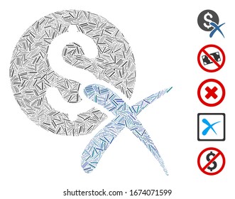 Dash Mosaic based on reject payment icon. Mosaic vector reject payment is created with randomized dash items. Bonus icons are added.