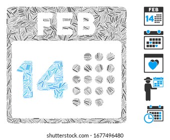 Dash Mosaic basado en el romántico icono del día de San Valentín. El día de San Valentín romántico vectorial mosaico se forma con puntos de guión aleatorio. Se agregan iconos de bonificación.