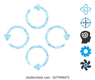 Dash Mosaic based on rotation icon. Mosaic vector rotation is composed with randomized line elements. Bonus icons are added.