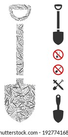 Dash Mosaic based on shovel icon. Mosaic vector shovel is created with randomized dash elements. Bonus icons are added.