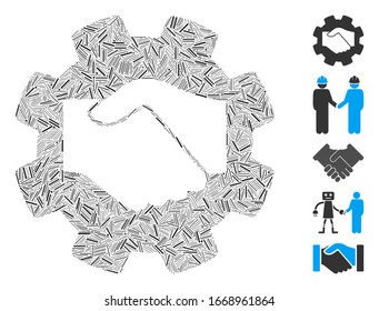 Dash Mosaic based on smart contract handshake icon. Mosaic vector smart contract handshake is composed with scattered dash elements. Bonus icons are added.