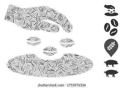 Dash Mosaic based on sow seeds icon. Mosaic vector sow seeds is designed with scattered dash elements. Bonus icons are added.