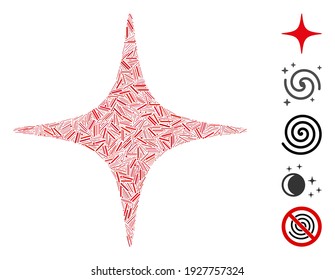 Dash Mosaic based on space star icon. Mosaic vector space star is formed with scattered line elements. Bonus icons are added.