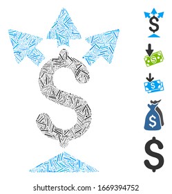 Dash Mosaic based on split payment icon. Mosaic vector split payment is designed with random dash dots. Bonus icons are added.