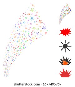 Dash Mosaic based on star fountain icon. Mosaic vector star fountain is formed with randomized dash spots. Bonus icons are added.