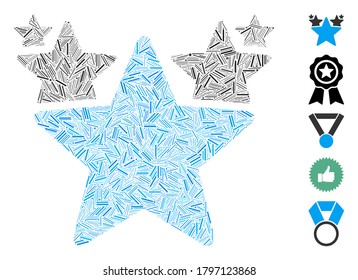 Dash Mosaic based on stars hit parade icon. Mosaic vector stars hit parade is composed with random dash items. Bonus icons are added.