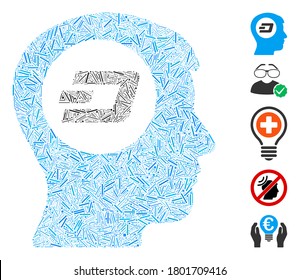 Dash Mosaic based on Dash think icon. Mosaic vector Dash think is composed with scattered dash spots. Bonus icons are added.