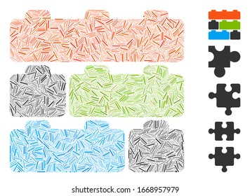 Dash Mosaic based on toy constructor bricks icon. Mosaic vector toy constructor bricks is composed with scattered dash items. Bonus icons are added.