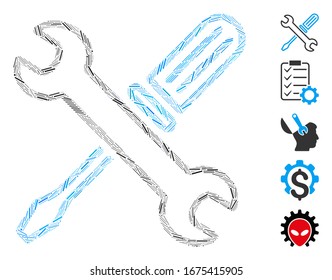 Dash Mosaic based on tuning tools icon. Mosaic vector tuning tools is created with scattered dash items. Bonus icons are added.