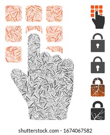 Dash Mosaic based on type password icon. Mosaic vector type password is formed with random dash items. Bonus icons are added.