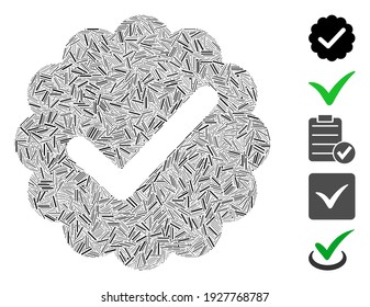 Dash Mosaic based on valid icon. Mosaic vector valid is formed with scattered dash spots. Bonus icons are added.