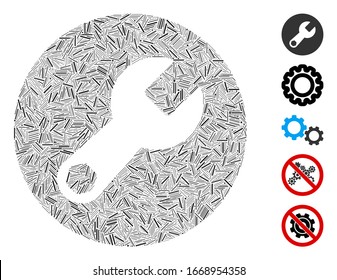 Dash Mosaik auf Basis von Französisch Symbol. Der Mosaikschlüssel für die Vektorillustration besteht aus randomisierten Bindestrichen. Bonussymbole werden hinzugefügt.