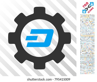Dash Options Gear icon with 700 bonus bitcoin mining and blockchain symbols. Vector illustration style is flat iconic symbols designed for blockchain websites.