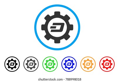 Dash Options Gear rounded icon. Style is a flat grey symbol inside light blue circle with additional colored versions. Dash Options Gear vector designed for web and software interfaces.