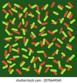 a dash pattern for the holiday. abstract with small doses, retro red-green texture quickly hand-drawn. the lines are short and of different lengths in different directions, often distributed over a 