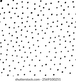 Dash pattern on white background. Wrapping paper with hand drawn small black dots. Seamless simple minimal ornament. Abstract geometric grunge texture painted. Vector illustration