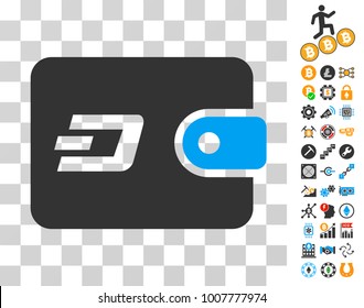 Dash Pouch icon with bonus bitcoin mining and blockchain graphic icons. Vector illustration style is flat iconic symbols. Designed for cryptocurrency software.