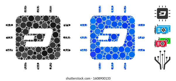 Dash processor chip mosaic of round dots in various sizes and color tinges, based on Dash processor chip icon. Vector round dots are united into blue illustration.