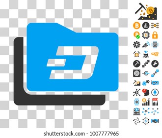 Dash Purse icon with bonus bitcoin mining and blockchain symbols. Vector illustration style is flat iconic symbols. Designed for crypto-currency software.