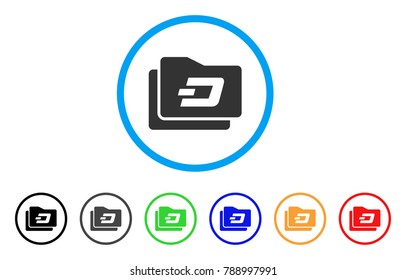 Dash Purse rounded icon. Style is a flat grey symbol inside light blue circle with additional colored versions. Dash Purse vector designed for web and software interfaces.