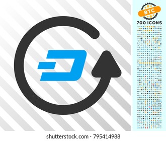 Dash Refund icon with 7 hundred bonus bitcoin mining and blockchain design elements. Vector illustration style is flat iconic symbols designed for cryptocurrency apps.