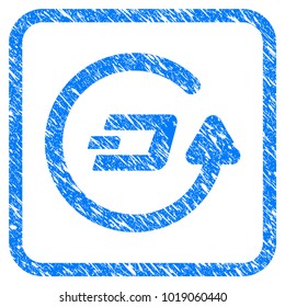 Dash Refund rubber seal stamp watermark. Icon vector symbol with grunge design and dirty texture in rounded squared frame. Scratched blue sign on a white background.
