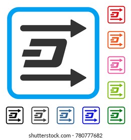 Dash Send Arrows icon. Flat gray pictogram symbol inside a blue rounded squared frame. Black, gray, green, blue, red, orange color additional versions of Dash Send Arrows vector.