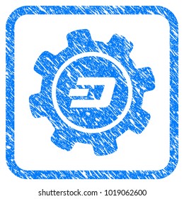 Dash Settings Gear rubber seal stamp watermark. Icon vector symbol with grunge design and unclean texture in rounded square frame. Scratched blue sticker on a white background.