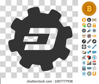 Dash Setup Gear icon with bonus bitcoin mining and blockchain images. Vector illustration style is flat iconic symbols. Designed for bitcoin software.