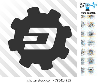 Dash Setup Gear pictograph with 7 hundred bonus bitcoin mining and blockchain pictographs. Vector illustration style is flat iconic symbols designed for blockchain software.