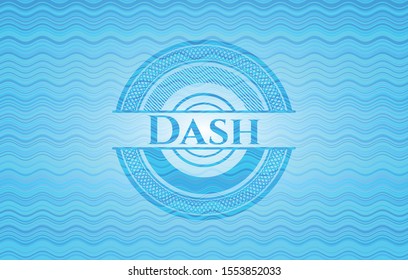 Dash sky blue water wave style badge. Vector Illustration. Detailed.