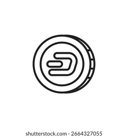 Símbolo de Dash dentro de una forma de moneda, que representa la criptomoneda Dash.