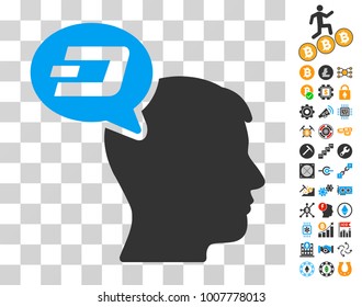 Dash Thinking Balloon pictograph with bonus bitcoin mining and blockchain symbols. Vector illustration style is flat iconic symbols. Designed for blockchain apps.