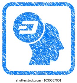 Dash Thinking Head rubber seal stamp watermark. Icon vector symbol with grunge design and dust texture inside rounded rectangle. Scratched blue stamp imitation on a white background.