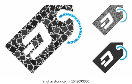 Dash token mosaic of raggy items in different sizes and shades, based on Dash token icon. Vector tuberous items are composed into mosaic. Dash token icons collage with dotted pattern.